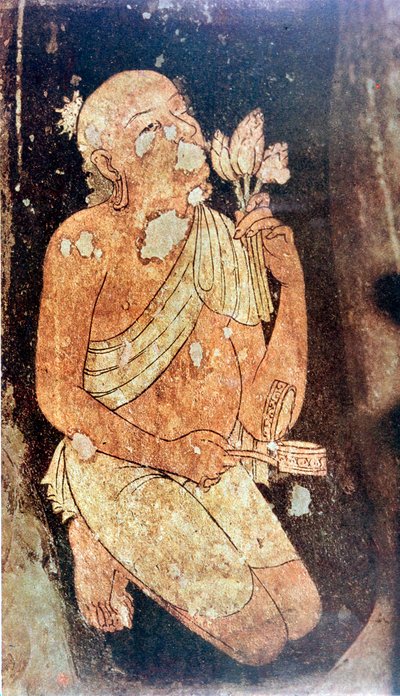 Schilderij van een Boeddhistische monnik uit de Ajanta grottempels, India door Unbekannt