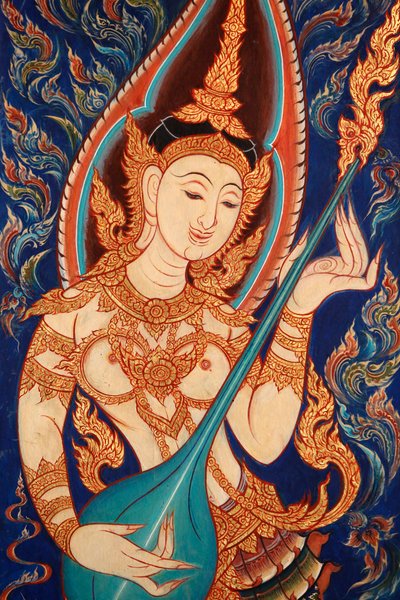 Schilderij van een apsara die muziek speelt, Lecce, Italië door Unbekannt