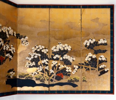 Paar schermen met 6 panelen met gouden achtergrond, Edo-periode, Japans door Unbekannt
