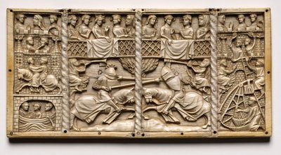 Paneel van een kist met scènes uit hoofse romans, c. 1330-1350 of later door Unbekannt
