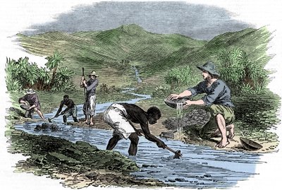 Goud pannen tijdens de Californische goudkoorts van 1849 door Unbekannt