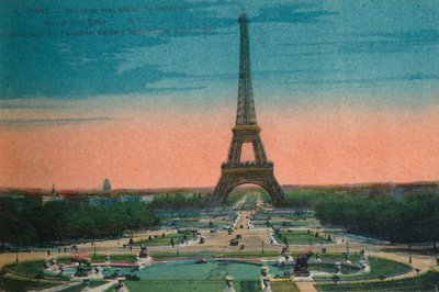 Panorama van de Jardins du Trocadéro en de Eiffeltoren, Parijs, ca. 1920 door Unbekannt