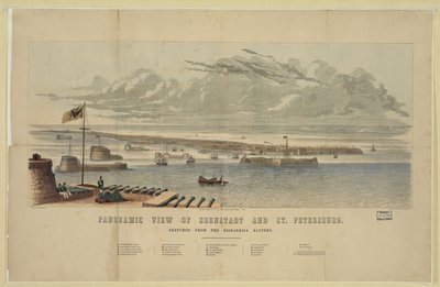 Panoramisch uitzicht op Kronstadt en Sint-Petersburg door Unbekannt