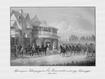 Parade van het Chevalier Garde Regiment bij het Cottege Paleis in het Alexandriapark in Peterhof, 185 door Unbekannt