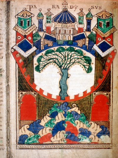Paradijs, een pagina uit Liber Floridus, 12e eeuw door Unbekannt