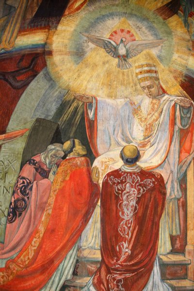 Parijs, Frankrijk Saint-Esprit kerk Fresco die het Tweede Vaticaans Concilie uitbeeldt, Parijs, Frankrijk door Unbekannt