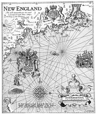 Deel van de kaart van New England door kapitein John Smith, 17e eeuw ca. 1880 door Unbekannt