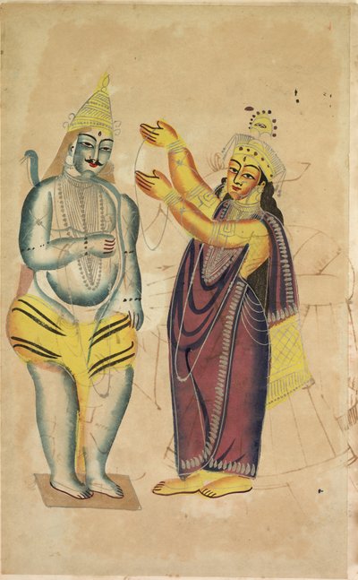 Parvati Plaatst een Bruiloftskrans op Shiva, 1800s door Unbekannt