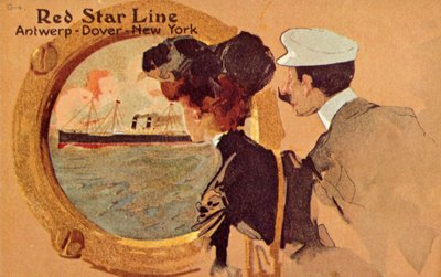 Passagiers kijken door het patrijspoort aan boord van een Red Star oceaanstomer, ca. 1900 door Unbekannt