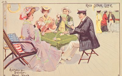 Passagiers spelen kaarten op het dek van een Red Star-liner, 1907 door Unbekannt