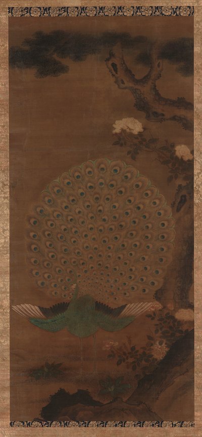 Pauw, pioenen en den, Edo-periode, 1615-1868 door Unbekannt