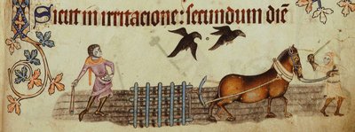 Boeren ploegen uit de Luttrell Psalter, ca. 1330 door Unbekannt