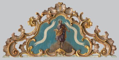 Fronton van een altaar met een figuur van een heilige door Unbekannt