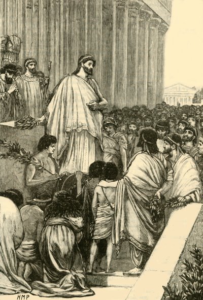 Pericles houdt de lijkrede over de Atheners, 1890 door Unbekannt