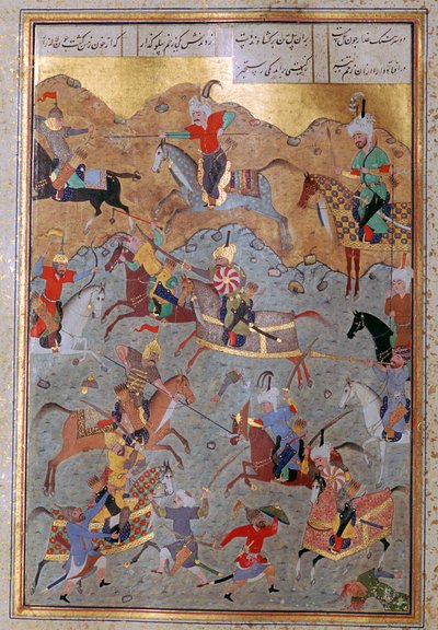 Perzische miniatuur van de slag tussen Alexander de Grote en Darius, 16e eeuw door Unbekannt