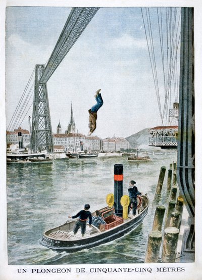 Persoon duikt 55 meter van Portside, Rouen, 1901 door Unbekannt