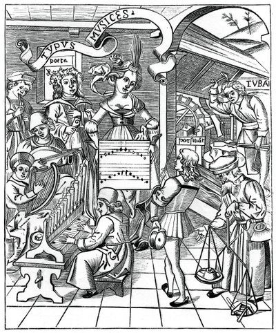 Personificatie van muziek, met de hulpkrachten, de dichter en muzikanten, 1508 door Unbekannt