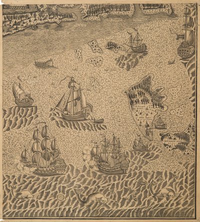 Vloot van Peter de Grote in de Onega-baai, ca. 1707 door Unbekannt
