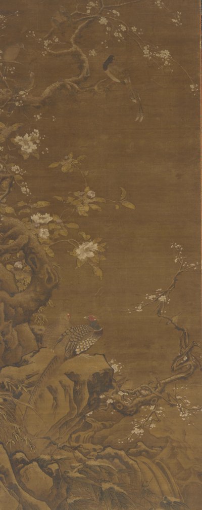 Fazanten en met sneeuw bedekte pruimenbloesems, Ming of Qing-dynastie, 15e-18e eeuw door Unbekannt