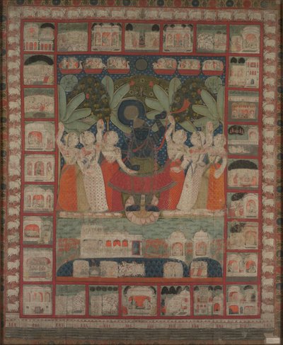 Pichvai wandkleed met de aanbidding van Shri Nathaji, 1825-1850 door Unbekannt
