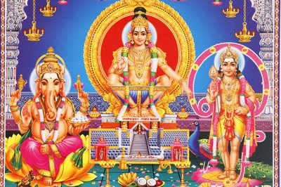 Afbeelding van hindoegoden Ganesh, Ayappa & Subramania India door Unbekannt