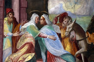 Bedevaartskerk Madonna del Sasso. Het bezoek van Maria aan Elizabeth zoals opgetekend in het Evangelie van Lucas, 20160508, Orselina, Zwitserland door Unbekannt