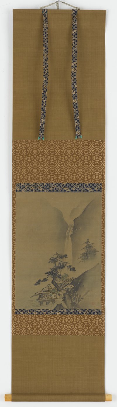 Pijnbomen en waterval, Edo-periode, 1615-1868 door Unbekannt