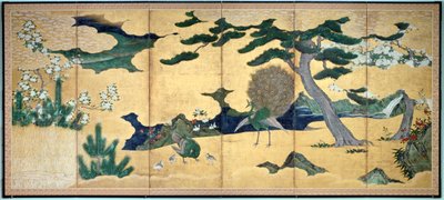 Pijnbomen en pauwen, Japanse Edo-periode, begin 17e eeuw door Unbekannt
