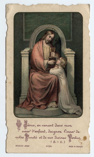 Vrome afbeelding: Jezus geeft de hostie aan een jong kind door Unbekannt