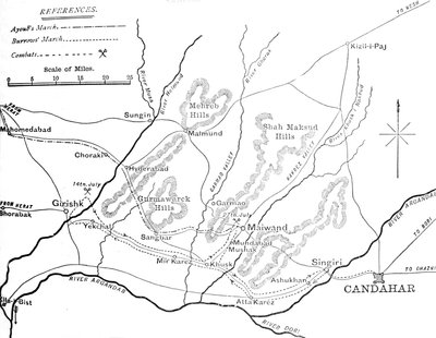 Plan van Generaal Burrows Mars naar de Helmund 4-29 juli 1880, ca. 1880 door Unbekannt