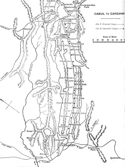 Plan van Generaal Robertss mars van Cabul naar Candahar, ca. 1880 door Unbekannt
