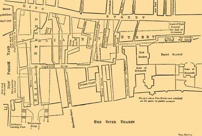 Plan van een deel van Westminster tussen 1734 en 1748 - Voor de bouw van Parliament Street door Unbekannt