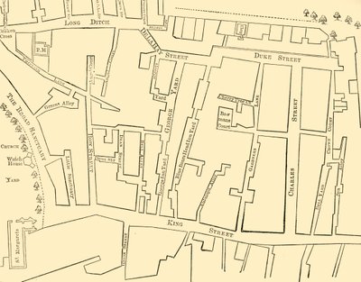 Plan van een deel van Westminster tussen 1734 en 1748 - Voor de bouw van Great George Street door Unbekannt