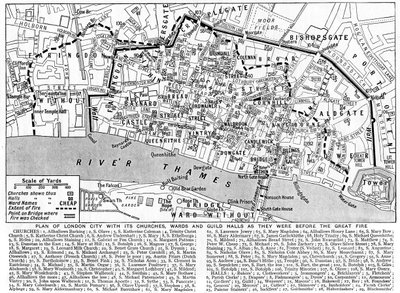 Plattegrond van de stad Londen met kerken, wijken en gildenhuizen, 1926-1927 door Unbekannt