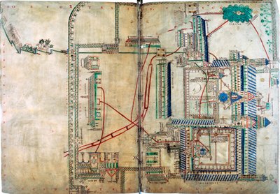 Plan van het watervoorzieningssysteem naar de Kathedraal van Canterbury, ca. 1150 door Unbekannt