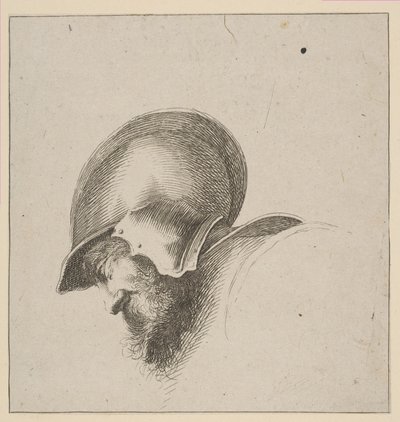 Plaat 10: hoofd van een soldaat, uit Tekening Basics I principii del disegno, na 1641 door Unbekannt