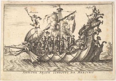 Plaat 2: De Argonaut Amphion geleid door Mercurius Anfione Argon. condotto da Mercurio, met een..., 1664 door Unbekannt