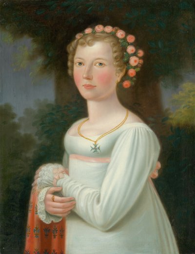 Portret van een meisje in witte jurk door Unbekannt