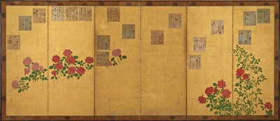 Gedichtpapieren en rozen, Edo-periode, 1615-1868 door Unbekannt