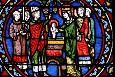 Poissy collegiale kerk. Glas-in-loodraam. Doop van Saint Louis, Poissy, Frankrijk door Unbekannt