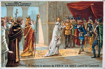 Paus Stefanus II pleit voor de veiligheid van Pepijn de Korte tegen de Lombarden, ca. 750 AD, 19e eeuw door Unbekannt
