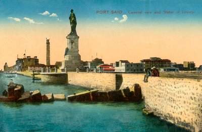 Port-Said - Algemeen overzicht en standbeeld van Lesseps, ca. 1918-ca. 1939 door Unbekannt