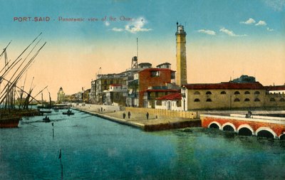Port-Said - Panoramisch uitzicht op de kade, c1918-c1939 door Unbekannt