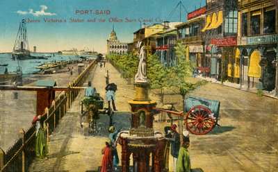 Port-Said - Standbeeld van koningin Victoria en het kantoor van het Suezkanaalbedrijf, ca. 1918-ca. 1939 door Unbekannt
