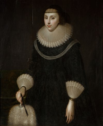 Portret van een Dame met een Waaier, 1600-1650 door Unbekannt