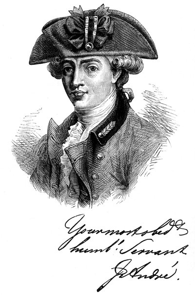 Portret en handtekening van majoor John Andre, 18e-eeuwse Britse soldaat en spion, ca. 1880 door Unbekannt