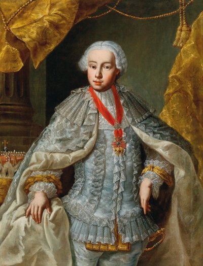 Portret van aartshertog Leopold, toekomstige keizer Leopold II in trouwjurk, ca 1764-1765 door Unbekannt