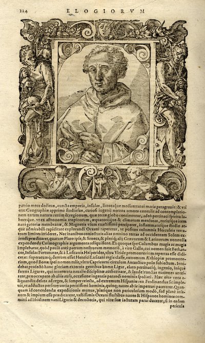 Portret van Christoffel Columbus. Uit Elogia virorum bellica virtute illustrium door Paolo Giovio door Unbekannt