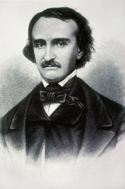 Portret van Edgar Allan Poe (1809-1849), Amerikaanse schrijver. Gravure uit de 19e eeuw. door Unbekannt