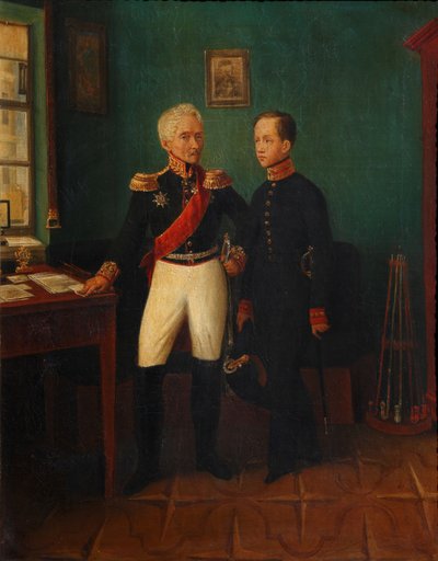 Portret van generaal Fyodor Grigoryevich Friedrich August Goldgeuer 1771-1848 met zoon Mikhail door Unbekannt